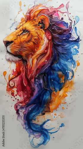 Regal Beast Meets Fluid Art: Lion in Alcohol Ink Reverie ,generated by IA 