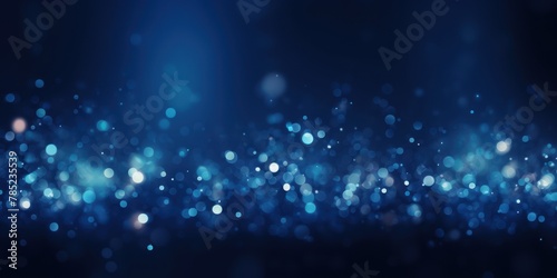 Navy Blue abstract glowing bokeh lights on a black background with space for text or product display. Vector illustration