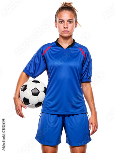 Girl soccer player portrait isolated on transparent background. Confident young Woman footballer. AI Generative