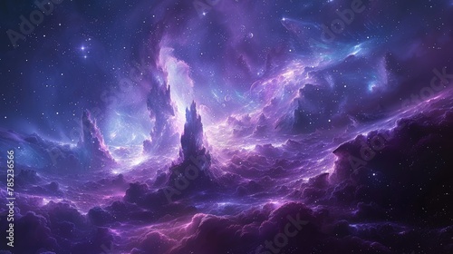 Blue universe with purple nebula