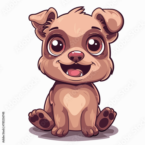 Cute cartoon dog sitting and smiling. Vector illustration isolated on white background.