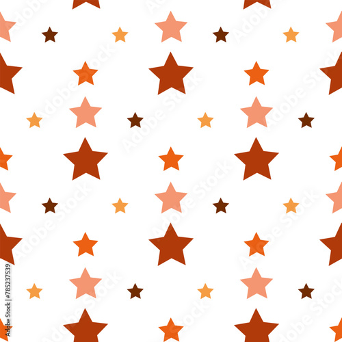 Seamless pattern with festive orange stars on white backgound. Vector image.