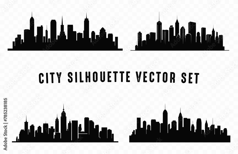 City Skyline Silhouettes Vector Set, City buildings Silhouette isolated on a white background