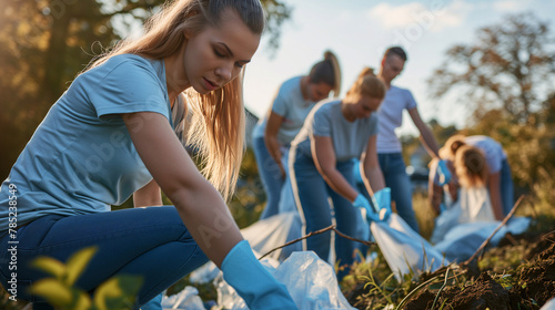 Individuals participating in a community cleanup or volunteer event, exemplifying accountability to contribute positively to the community and the environment photo
