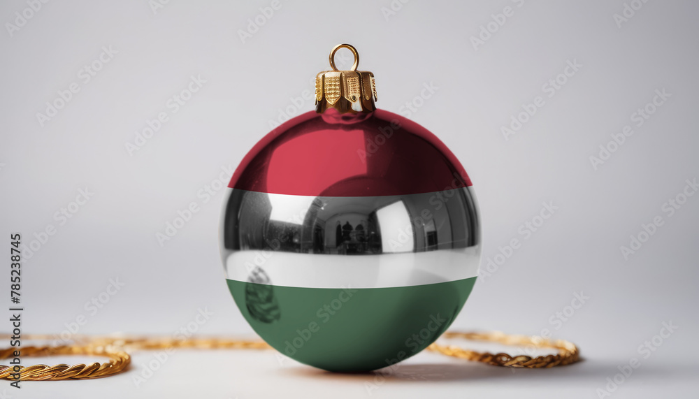 New Year's ball with the flag of Hungary on white table background. Concept christmas and New Year. New Year's ball with the flag of Hungary on white table background. Concept christmas and New Year.