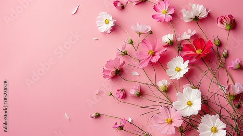 A pink and white flower with green leaves on a white background.  , Generative ai, 