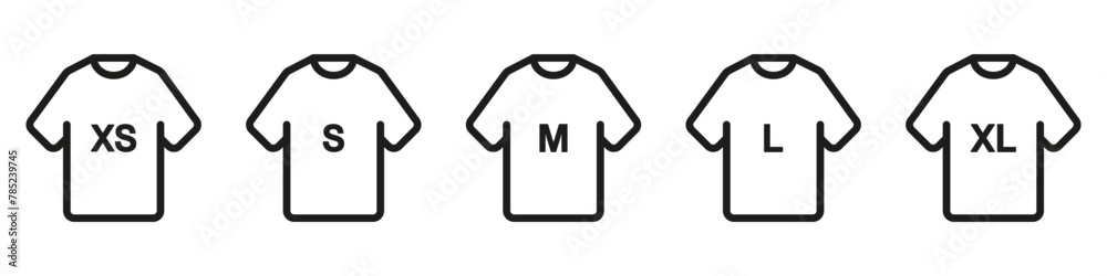T-Shirt Size symbols set. Vector icons for t-shirt label. T-Shirt Size symbols set. Vector icons for t-shirt label.