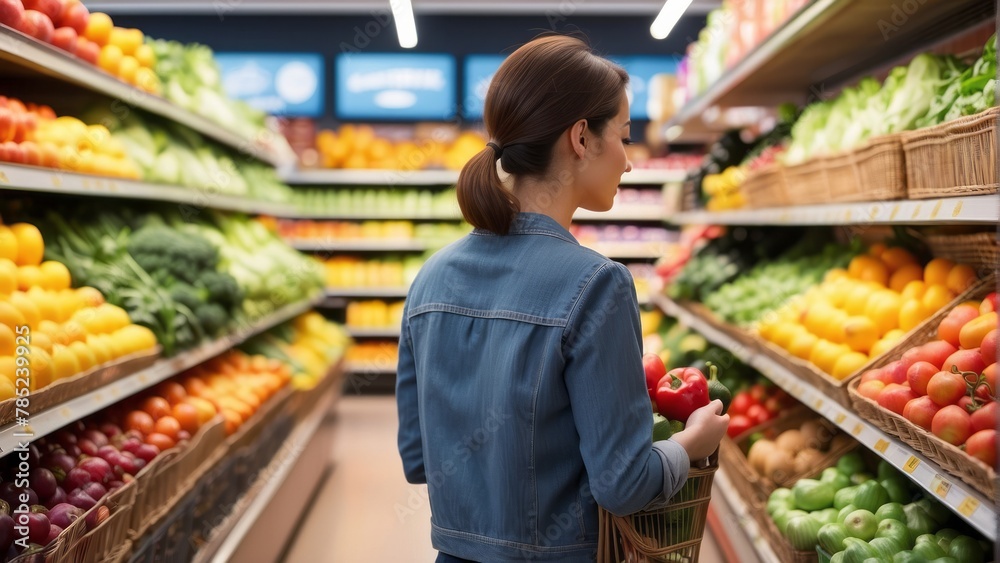 woman shopping for groceries, fruits and vegetables
