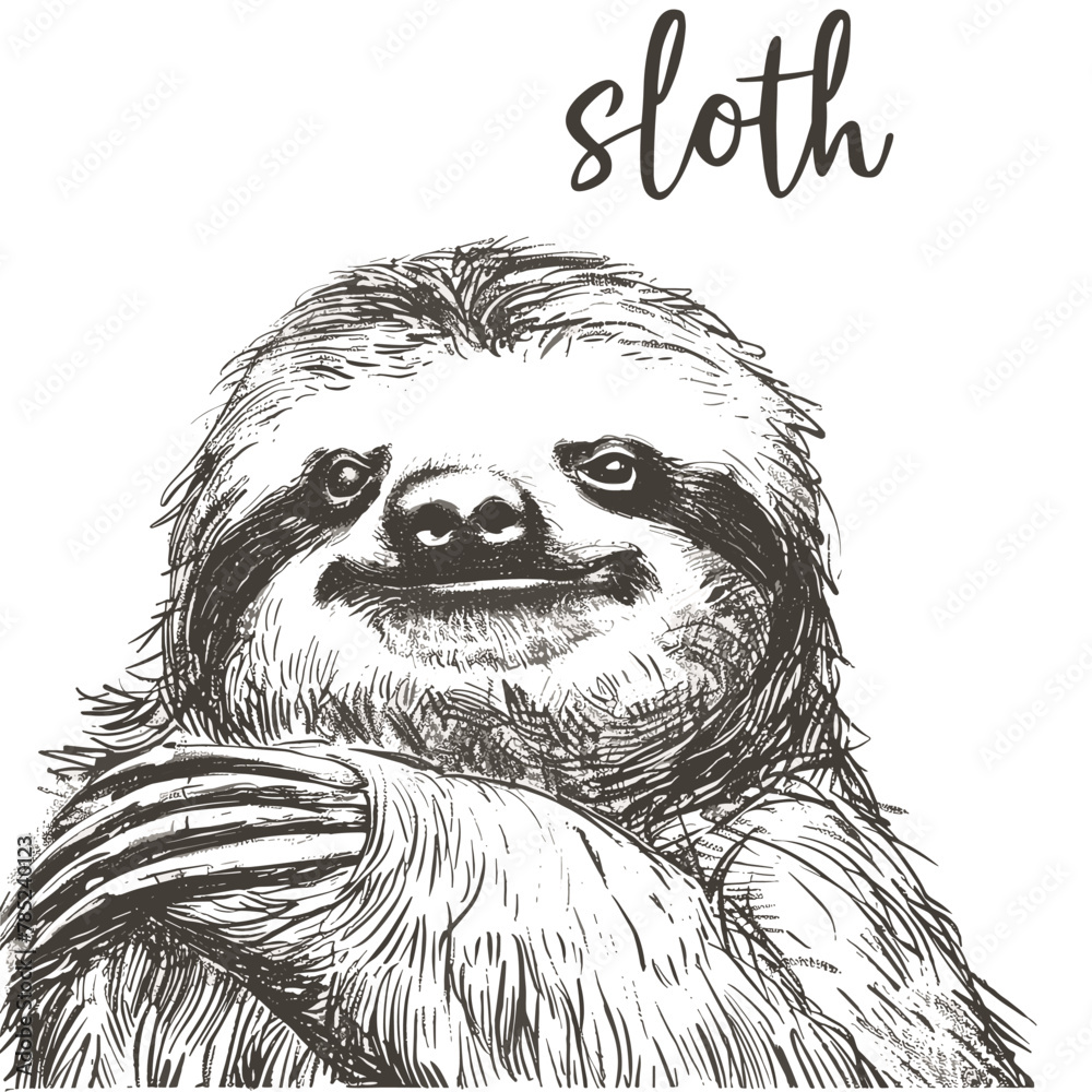 Fototapeta premium Vector hand drawn illustration of sloth. Isolated on white background.