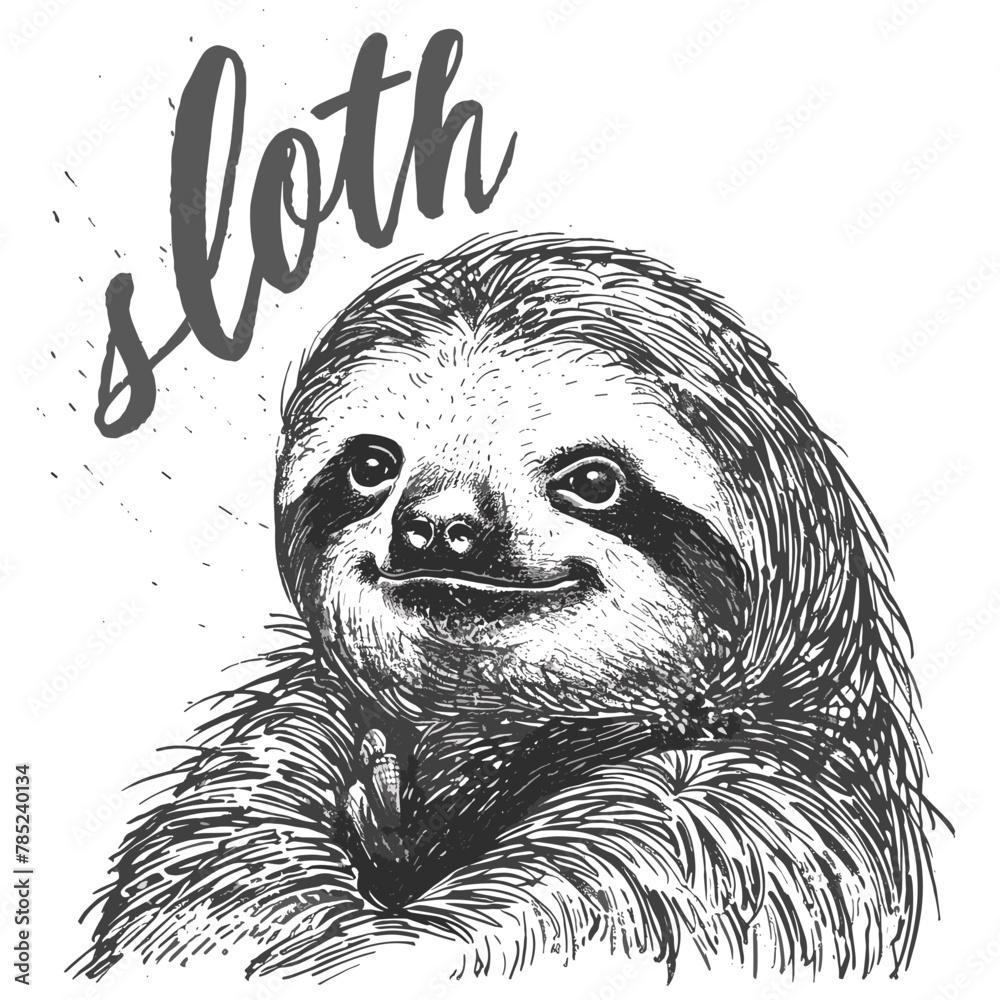 Naklejka premium Hand drawn vector illustration of cute cartoon sloth. Funny animal.