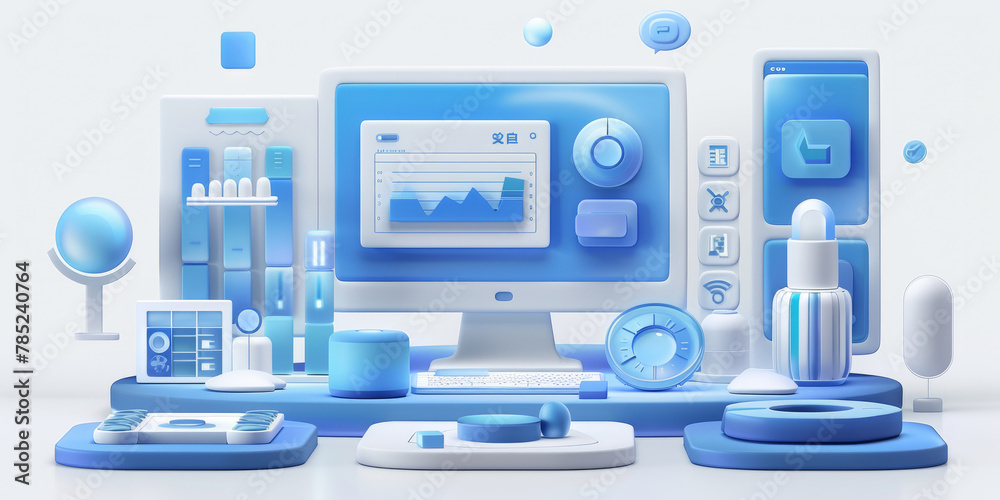 Enterprise management system icon, blue gradient theme, flat illustration style, 3D rendering Enterprise management system icon, blue gradient theme, flat illustration style, 3D rendering