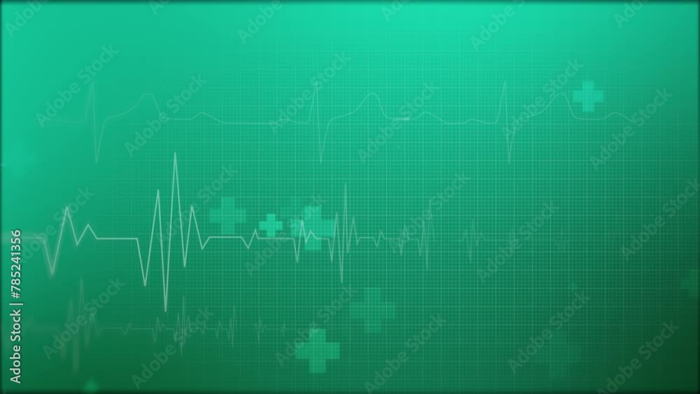 Green background with a heartbeat symbol and cross displayed in ...