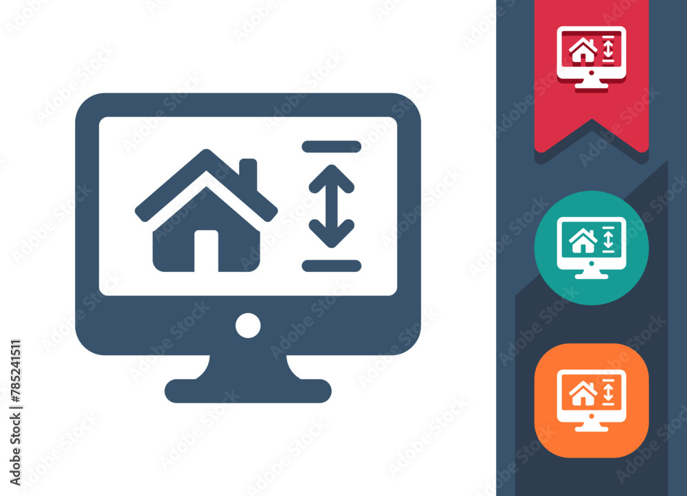 Computer Screen Icon. Monitor, PC, House, Home, Real Estate, Architecture