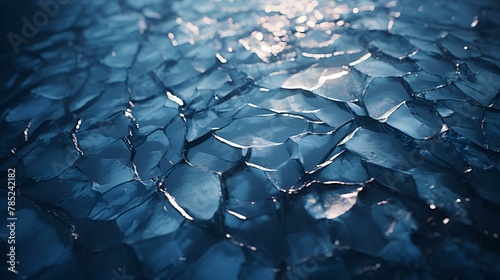 Cracks in the blue ice surface of a frozen Lake 