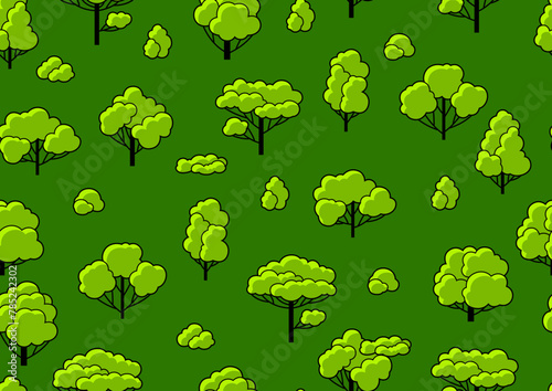 Pattern with trees. Spring or summer stylized plants.