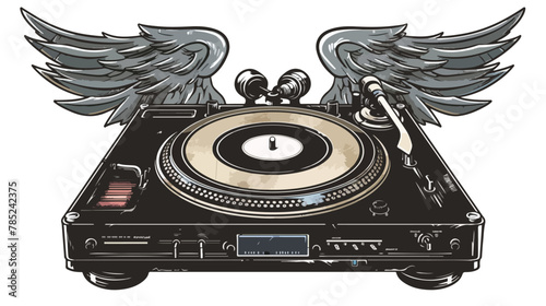 Winged turntable emblem Vector illustration isolated
