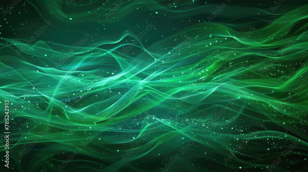 Enchanting Green Abstract Light Waves and Particles Background