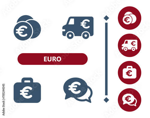 Euro icons. Coins, Coin, armored truck, briefcase, suitcase, chat bubble, wealth icon