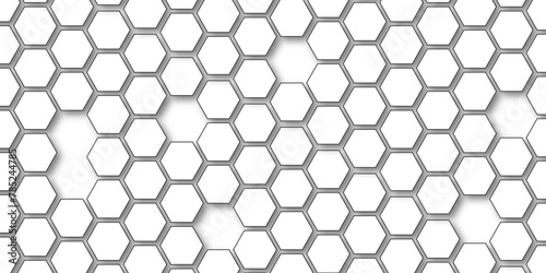 Fototapeta Naklejka Na Ścianę i Meble -  Modern simple white texture pattern of hexagons as a background. Abstract honeycomb background. Closeup of tile wall. Seamless geometric vector pattern, packing design. White hexagon 3D background .