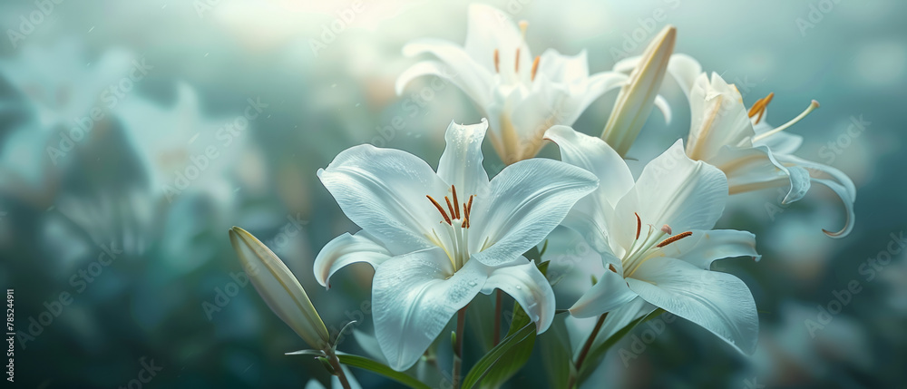 Fototapeta premium Condolence card featuring lilies on a neutral background, suitable for expressing sympathy and support to those grieving a loss.