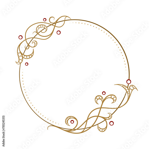 Vector round gold floral frame. Luxury wreath template for invitations and greeting cards.