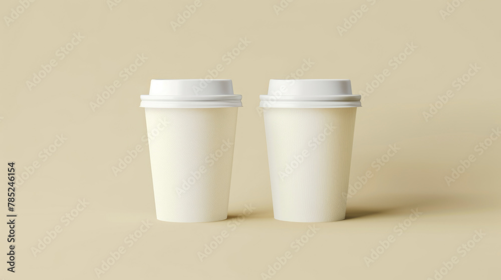 Blank Paper Coffee Cups on Neutral Background Blank Paper Coffee Cups on Neutral Background