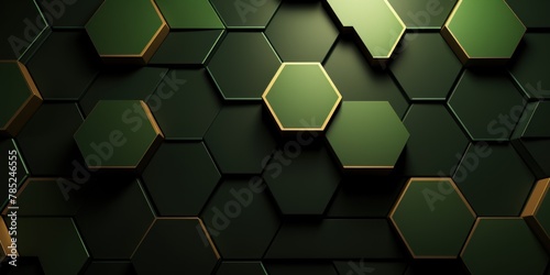 Olive dark 3d render background with hexagon pattern