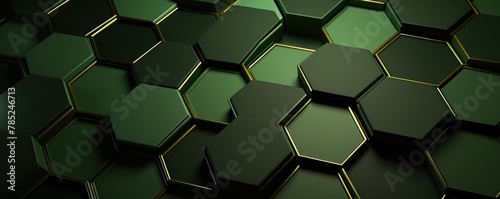 Olive dark 3d render background with hexagon pattern