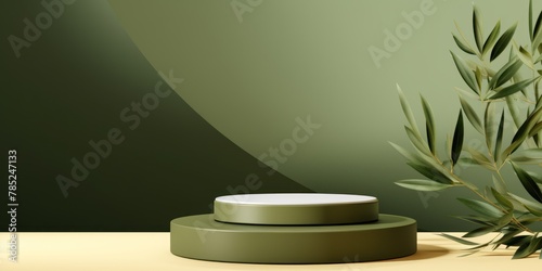 Olive minimal background with cylinder pedestal podium for product display presentation mock up in 3d rendering illustration vector design