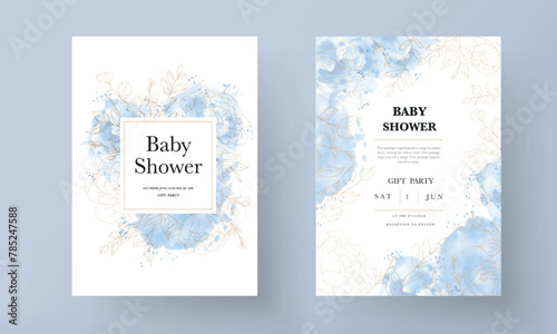 Designer baby shower watercolor invitation card for baby and kids new born celebration. Modern banner, template.  It's a boy. Vector illustration