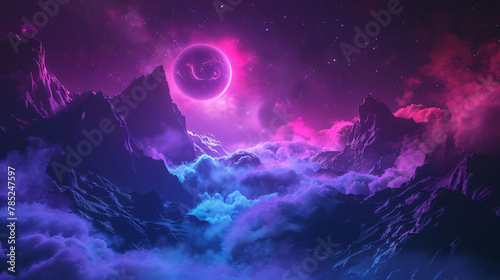 Abstract fantasy neon space landscape. Star nebulae 