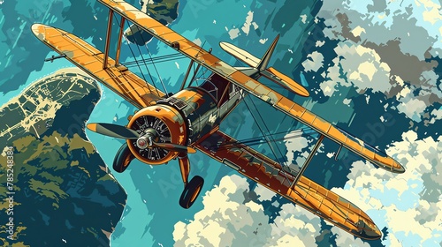 Depict Lindberghs solo transatlantic flight as a majestic birds-eye view with a modern twist, blending pixel art with a touch of steampunk aesthetic