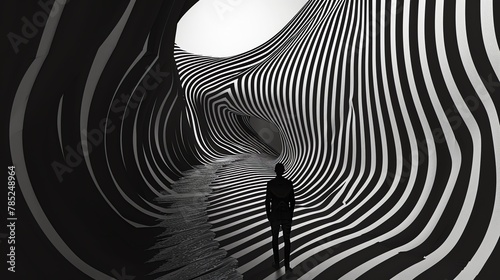 Fototapeta Naklejka Na Ścianę i Meble -  Explore the depths of the mind with a minimalist worms-eye view representation of Fear Utilize bold lines and negative space to evoke a sense of unease, Digital Rendering Techniques