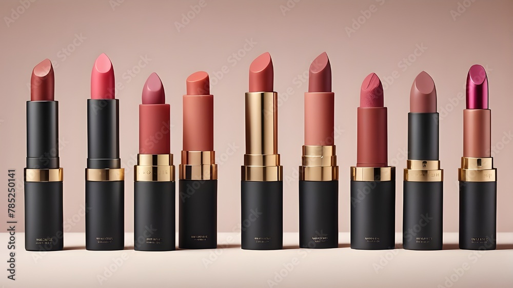 Fototapeta premium A collection of matte lipsticks standing tall in sleek packaging