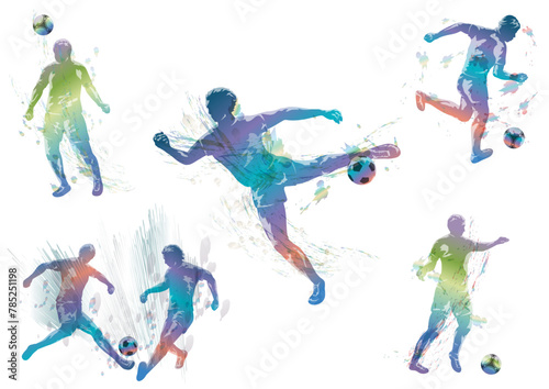 Soccer Players Vector Silhouette Illustration Set Isolated On A White Background.