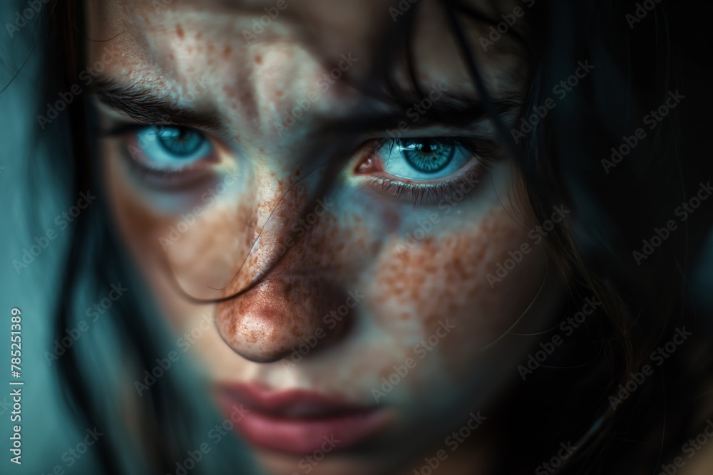 Intense girl with striking blue eyes portrait Intense girl with striking blue eyes portrait