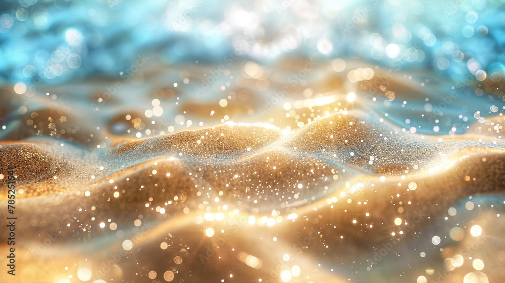 Beautiful summer background with sandy beach and blue sea water on Blurred background of summer beach with bokeh Beautiful summer background with sandy beach and blue sea water on Blurred background of summer beach with bokeh