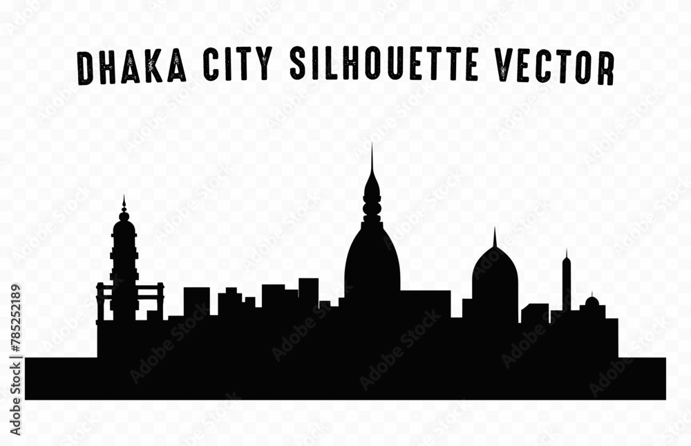 Dhaka City Skyline Silhouette Vector isolated on a white background
