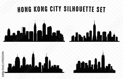 Hong Kong City Skyline Silhouette Vector Set, City buildings Silhouettes isolated on a white background