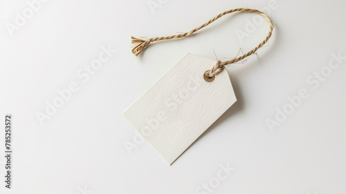 white empty price tag with string isolated on white background, mockup