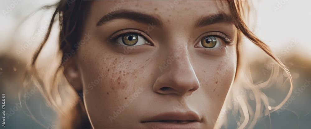 Cropped shot of the face of a young woman with freckles Cropped shot of the face of a young woman with freckles