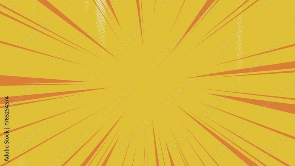 High-speed abstract speed lines animation. Cartoon animated orange speed lines on a yellow background with a halftone pattern in a seamless loop of motion graphics