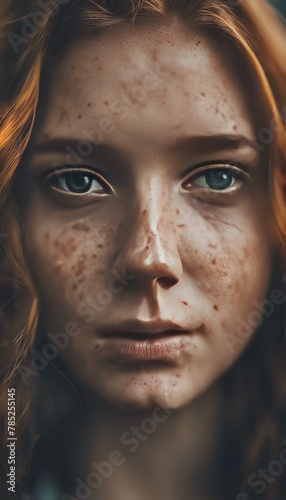 Cropped shot of the face of a young woman with freckles