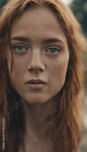 Cropped shot of the face of a young woman with freckles © Adi