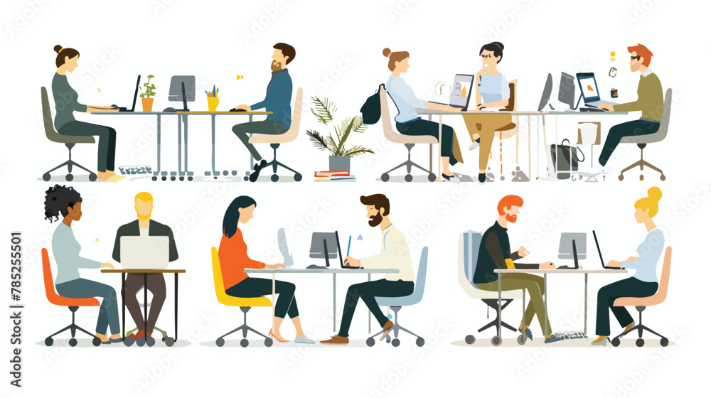 Teamwork vector illustrations  Set of people working