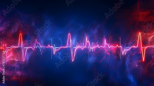Vivid Heartbeat Rhythm: Cardiac Peaks on a Digital Spectrum. Concept Health Technology, Cardiology Innovation, Digital Monitoring, Medical Research, Heart Rate Analysis