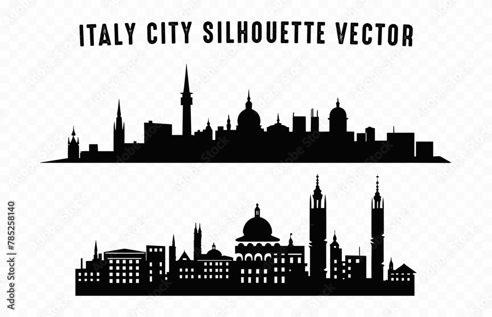 Italy City Skyline black and white Silhouette, City building Silhouette isolated on a white background