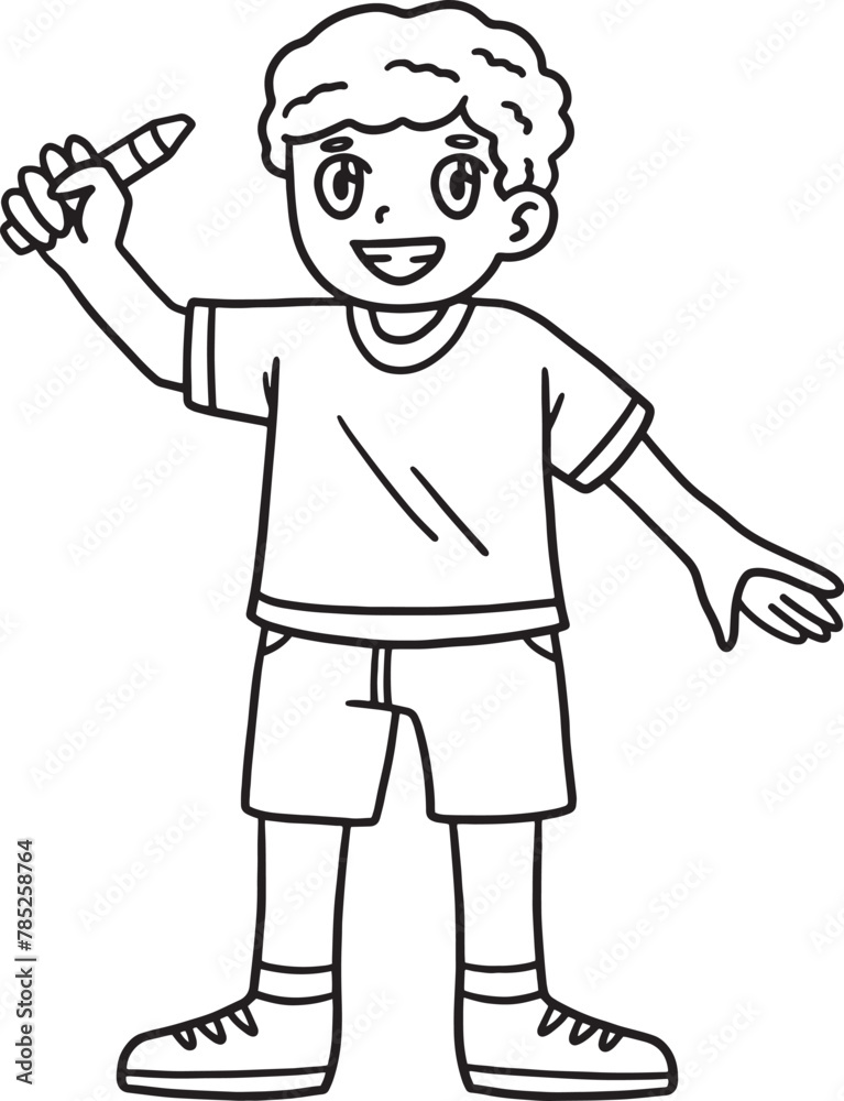 Happy, Child, Holding Crayon Isolated Coloring 