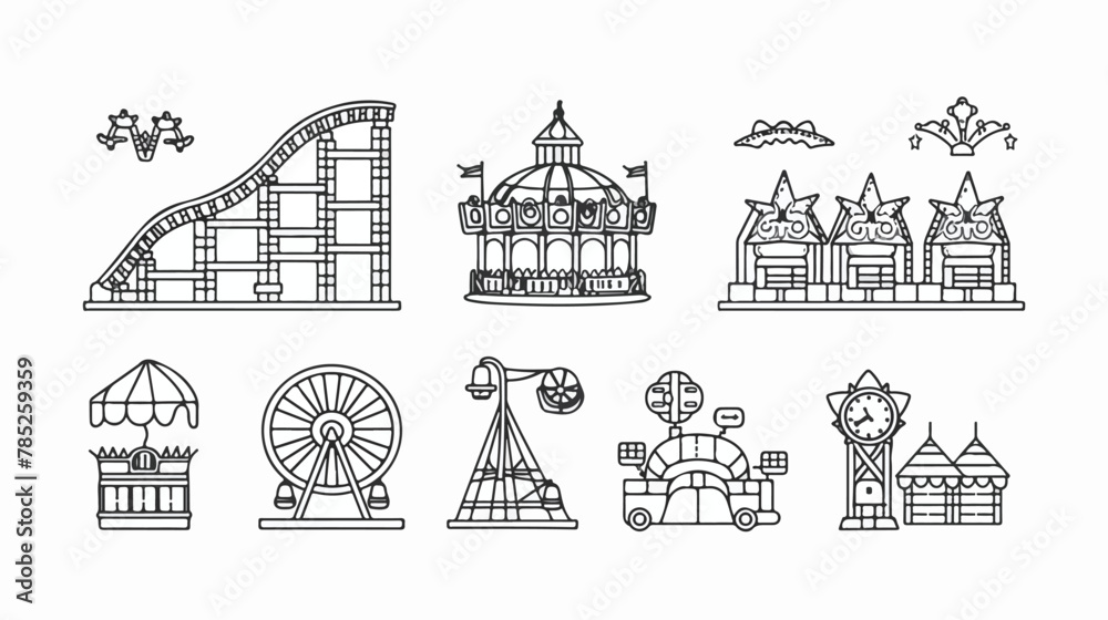 Theme amusement park sings set. Thin line art icons.