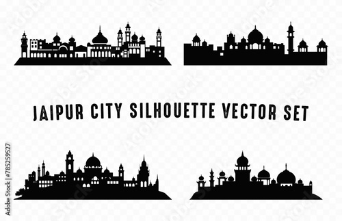 Jaipur City Skyline black Silhouette Vector Set isolated on a white background
